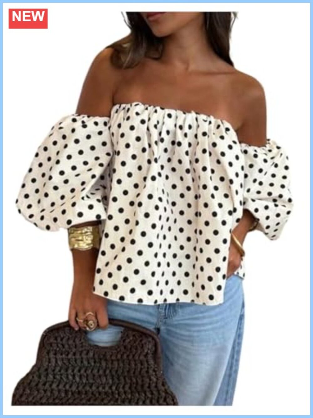 Off Shoulder Polka Dots Ruffle Blouse Going Out Top